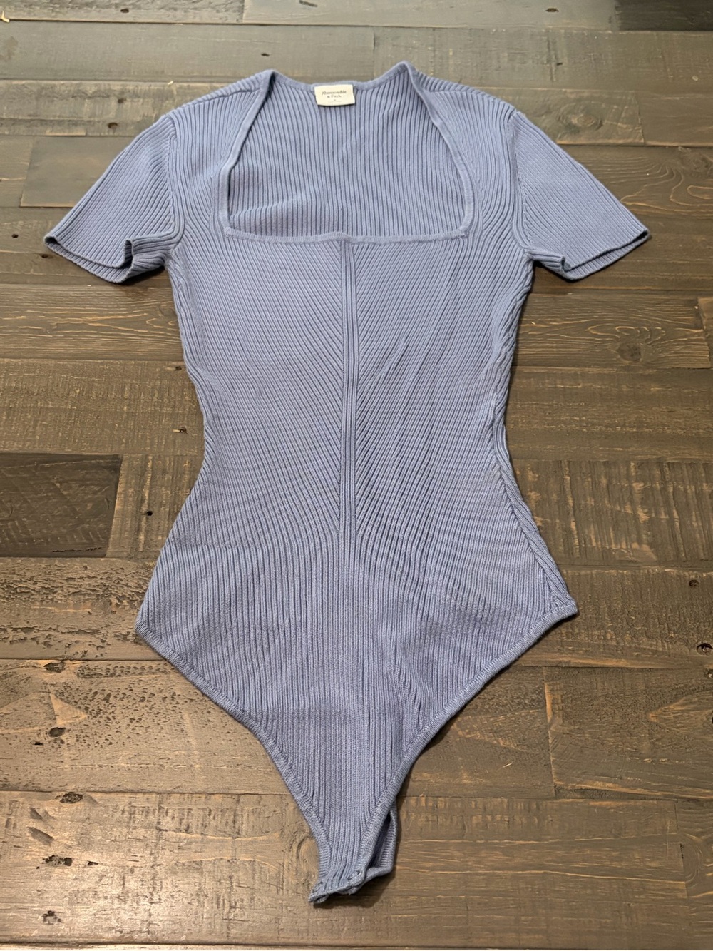 Abercrombie & Fitch Women’s Small Blue Ribbed Square Neck Short Sleeve Bodysuit